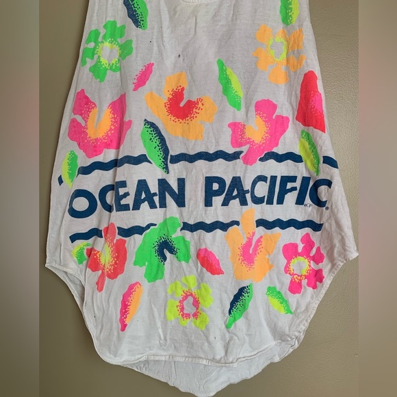 1990s OP tank top with neon logo print One Size - Picture 2 of 7